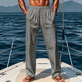 Pantalon en Lin Décontracté à Taille élastique