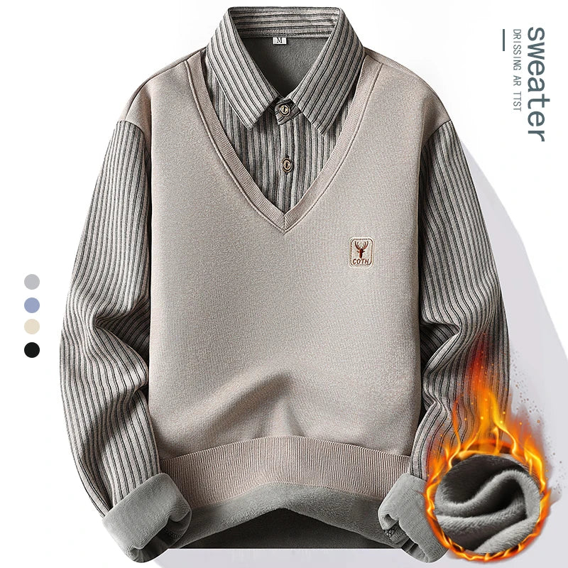 Polo Sans Manche & Chemise à Rayure 2 en 1 Doublure Polaire
