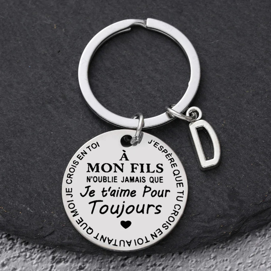 Porte-clé à offrir "Mon fils" ou "Ma fille" avec initiale