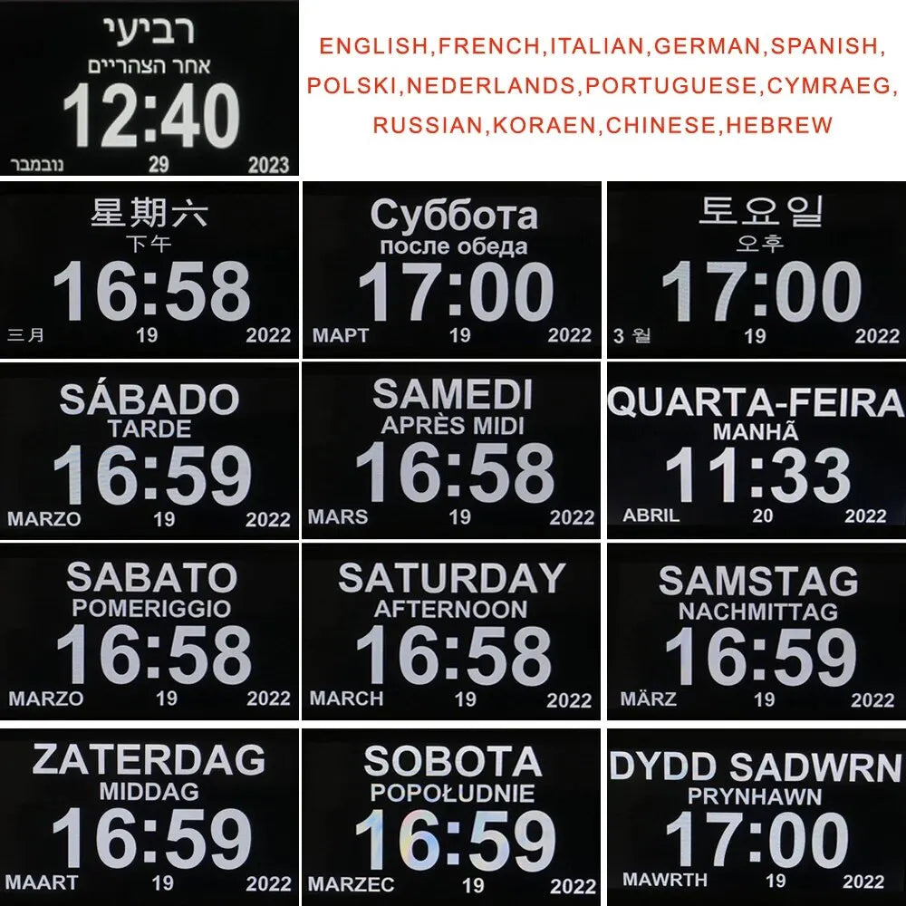 Horloge Digitale Grand Écran et 12 alarmes – Rappel Médical Senior