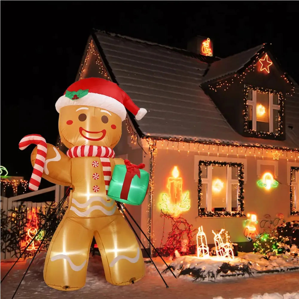 Bonhomme en Pain d'épice gonflable de Noël avec lumières LED - 2,4M