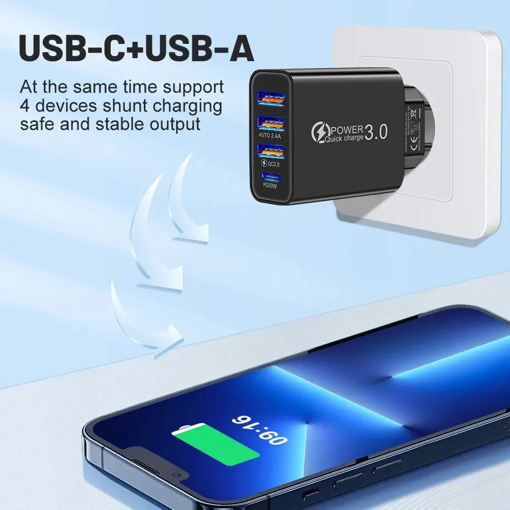 Chargeur Multi-Ports Rapide 20W - USB & USB-C