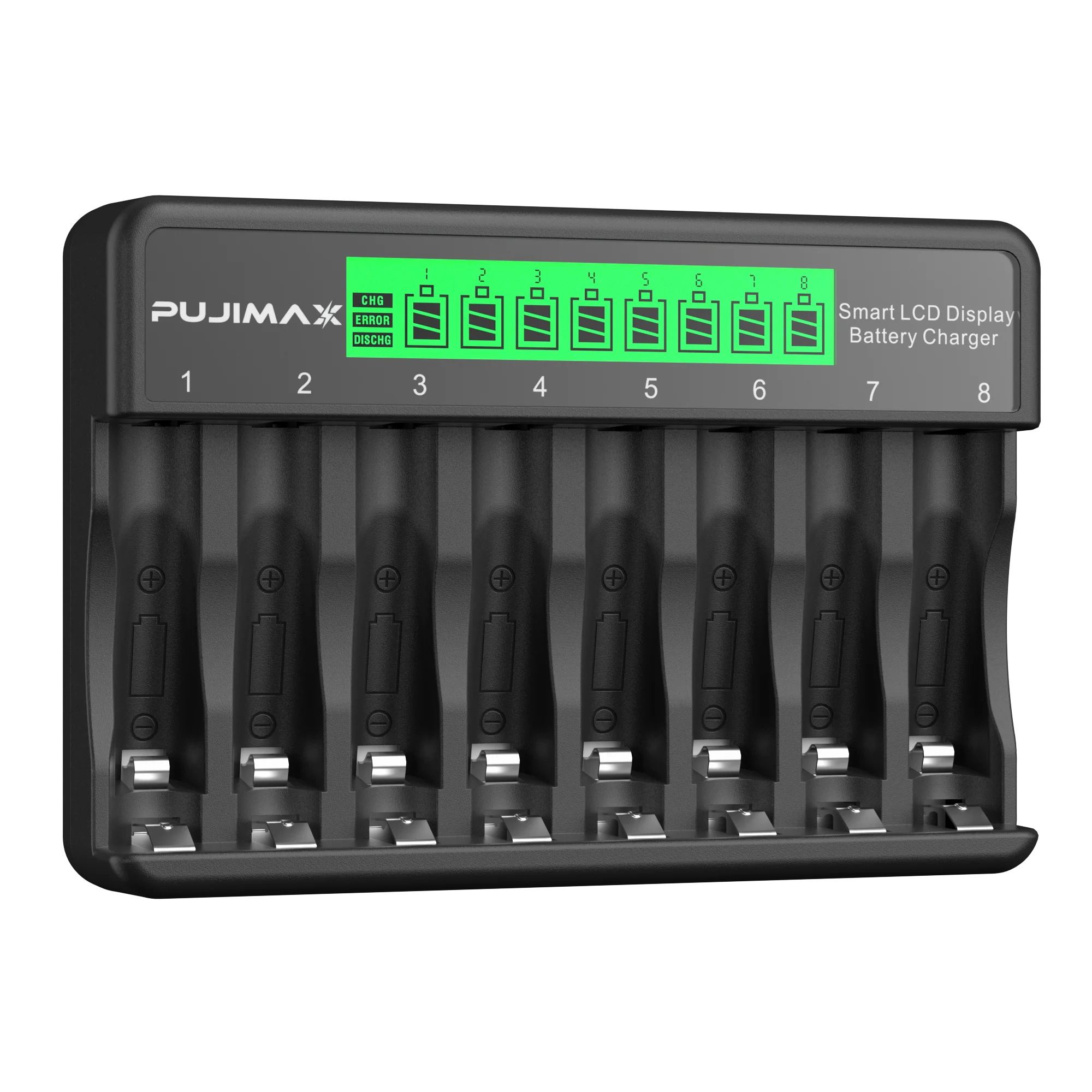 Chargeur de Piles Intelligent 8 Slots – Écran LCD et Charge Rapide USB-C pour AA/AAA Ni-MH & Ni-CD