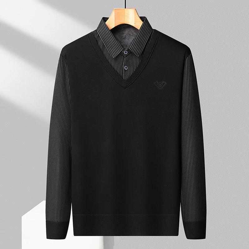 Polo Sans Manche & Chemise à Rayure 2 en 1 Doublure Polaire