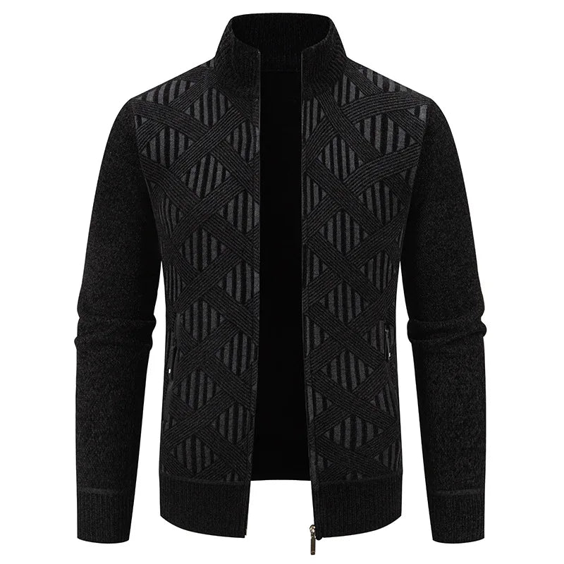 Gilet Col Cheminé Tricoté Motifs Géométrique