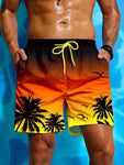 Short de Bain à Cordon et Imprimé Palmier Tropical