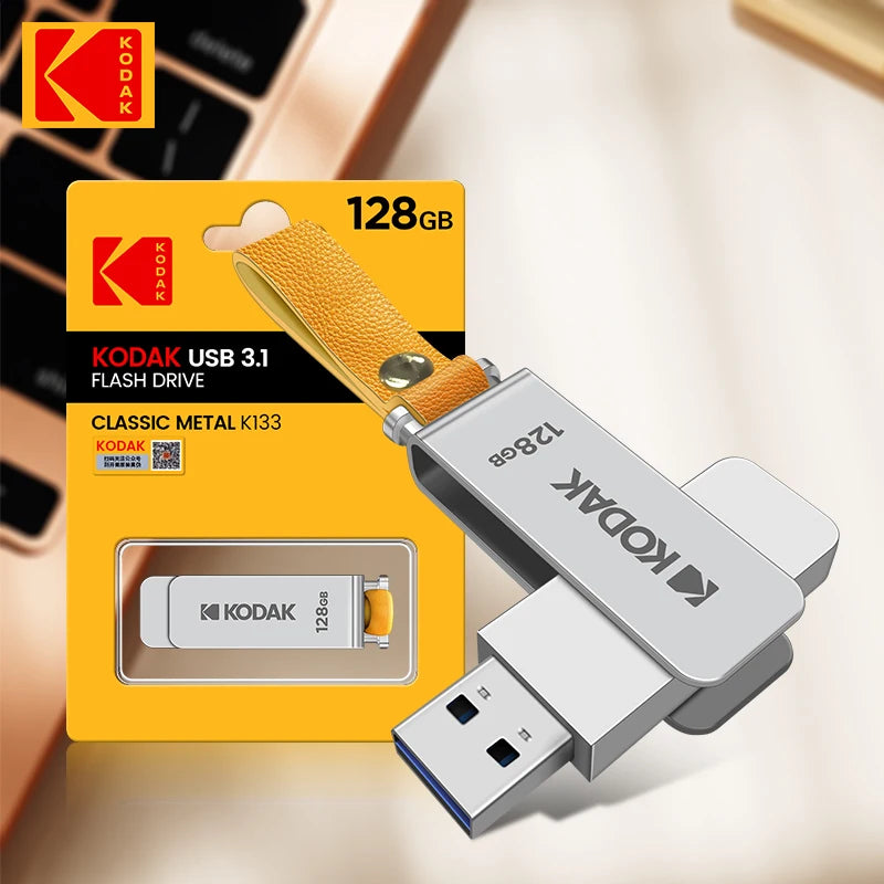 Clé USB 3.1 128GB KODAK en métal avec lanière en cuir