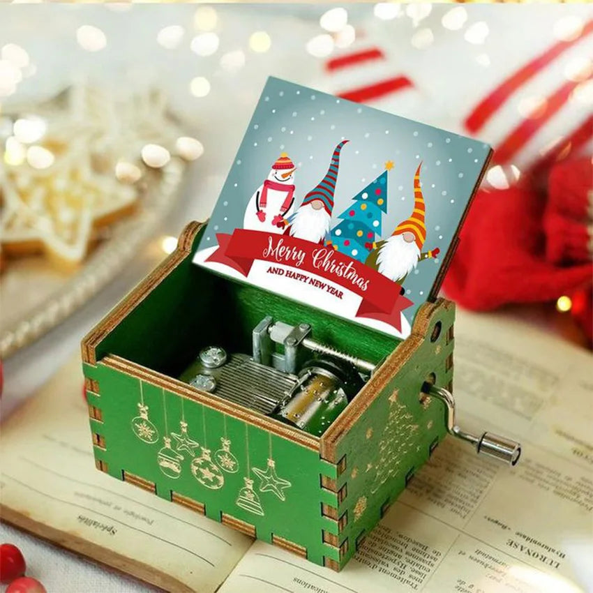 Boîte à musique en bois à manivelle - Noël