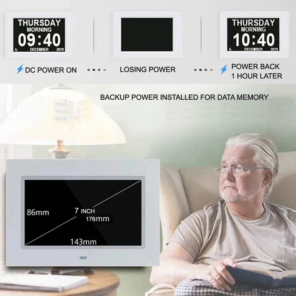 Horloge Digitale Grand Écran et 12 alarmes – Rappel Médical Senior