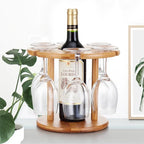 Support pour bouteille de vin et 6 verres à vin en bambou
