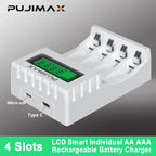 Chargeur de piles intelligent avec Ecran LCD indicateur de niveau - 4 Emplacements