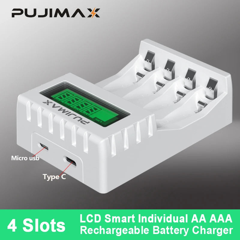 Chargeur de piles intelligent avec Ecran LCD indicateur de niveau - 4 Emplacements
