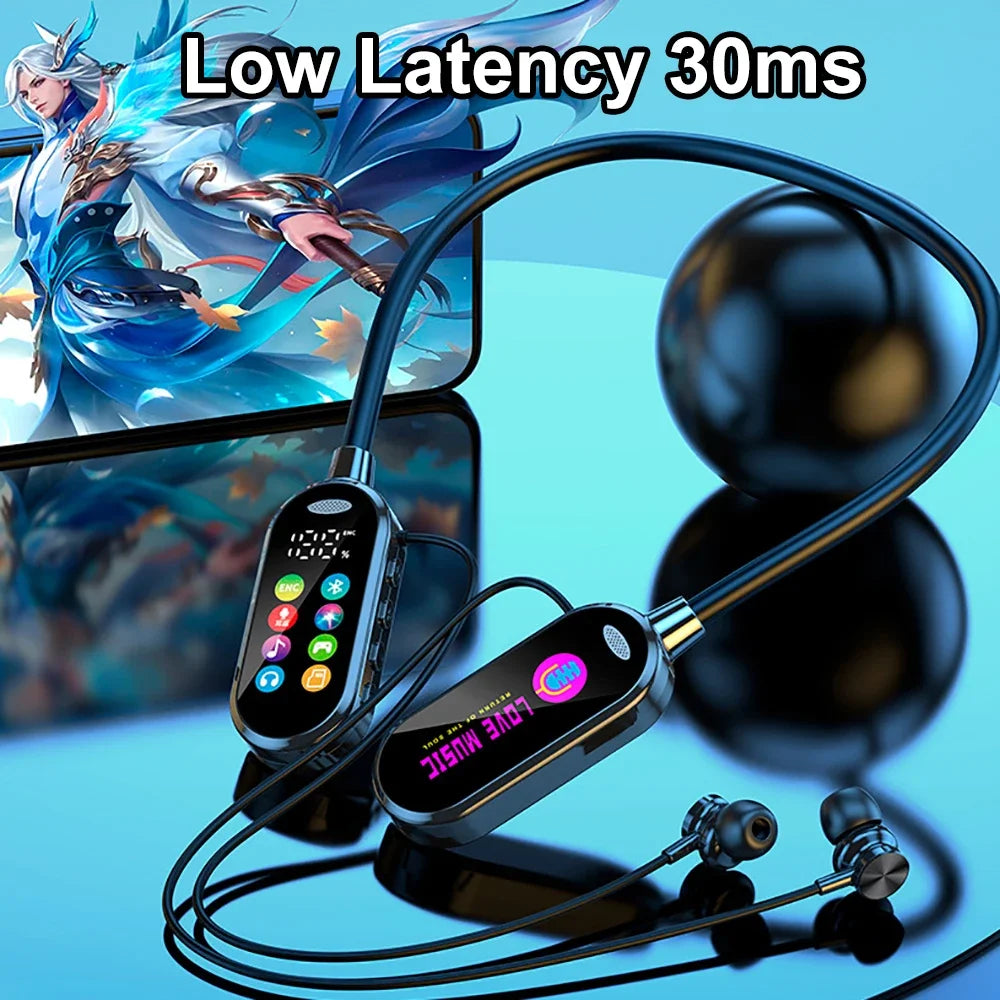 Écouteurs Bluetooth 5.4 à Tour de Cou avec Écran de Contrôle