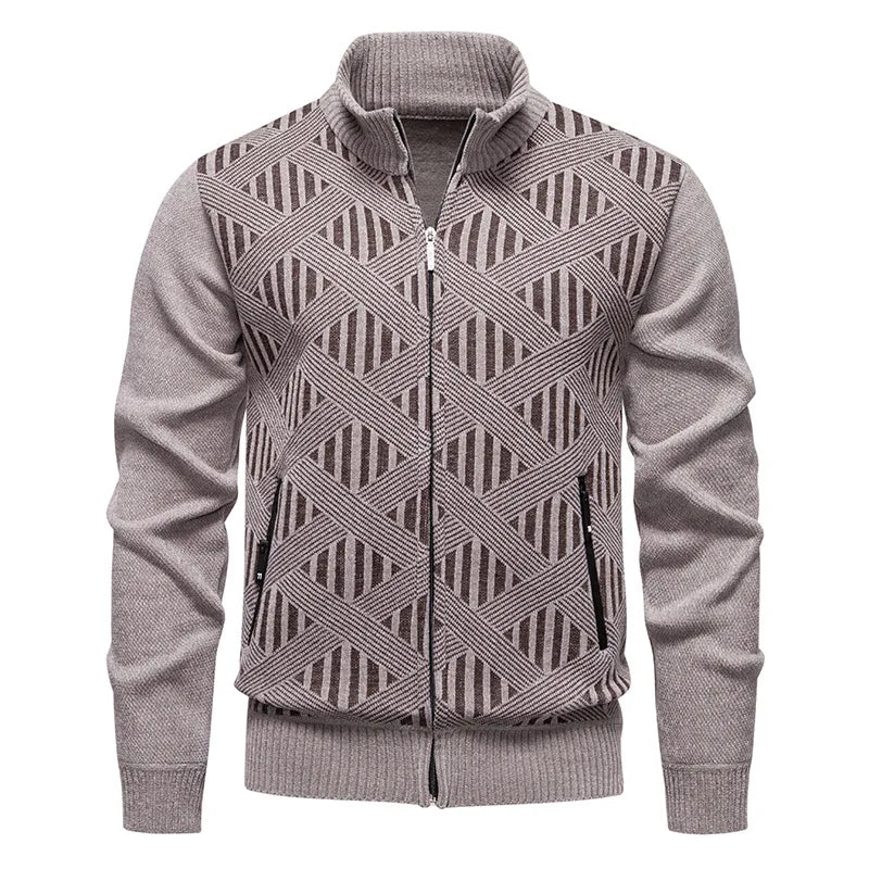 Gilet Col Cheminé Tricoté Motifs Géométrique