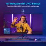 Webcam 4K 1080P 60FPS USB Clipsable - Duo Micros, Autofocus