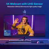 Webcam 4K 1080P 60FPS USB Clipsable - Duo Micros, Autofocus