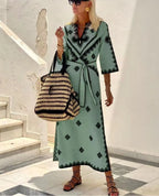 Robe Bohème Élégante à Broderies Contrastées