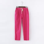 Pantalon en coton et lin pour femme - taille élastique