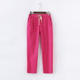 Pantalon en coton et lin pour femme - taille élastique