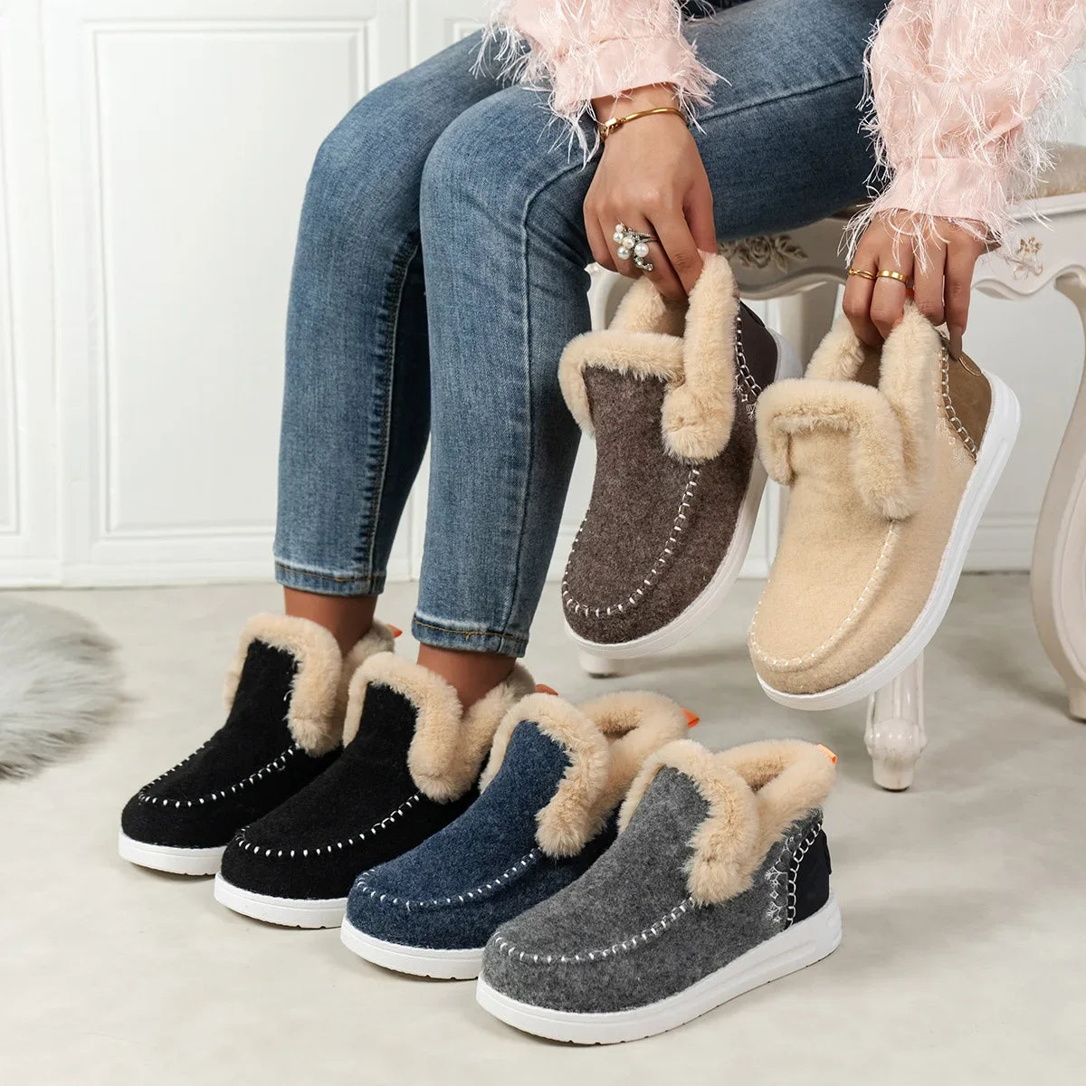 Bottines de Neige Intérieur Fausse Fourrure - Faciles à Enfiler