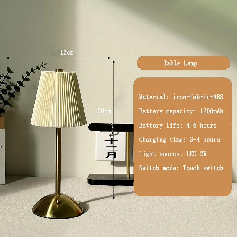 Lampe de Chevet LED Tactile - Abat-Jour Plissé