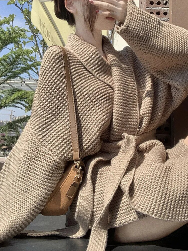 Cardigan à grosse maille avec ceinture