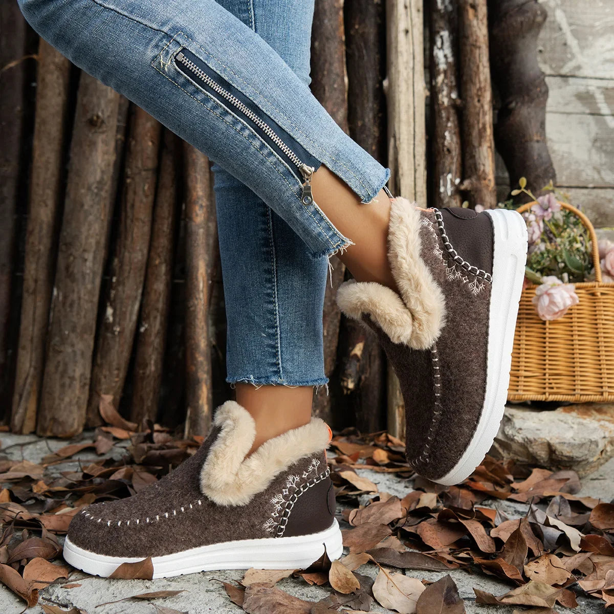 Bottines de Neige Intérieur Fausse Fourrure - Faciles à Enfiler