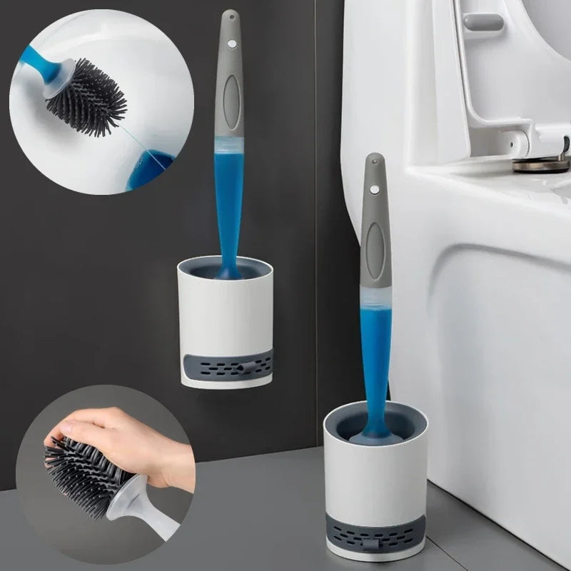 Brosse de toilette murale en silicone souple avec Réservoir à liquide intégré