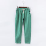 Pantalon en coton et lin pour femme - taille élastique