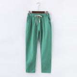 Pantalon en coton et lin pour femme - taille élastique