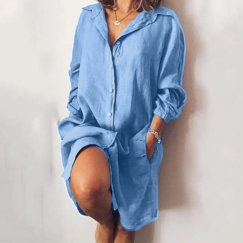 Robe Chemise longue en coton et lin pour femme