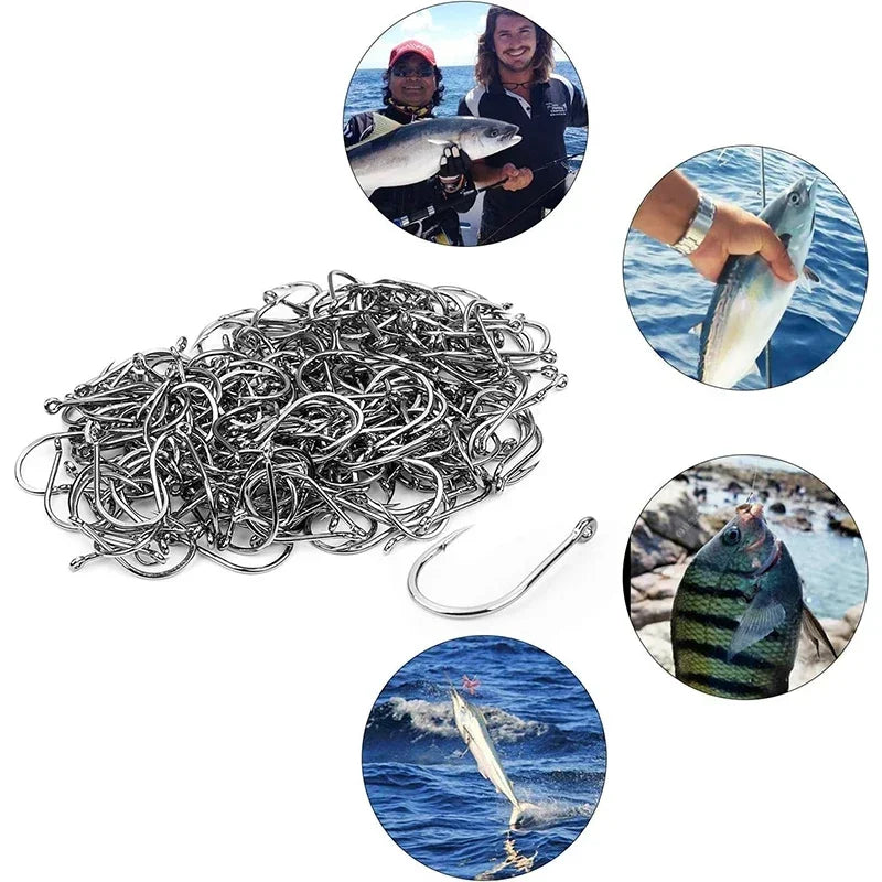 Lot de 1000 Hameçons de Pêche en Acier au Carbone – Circulaires, Barbelés & Résistants – Tailles N° 3 à 12