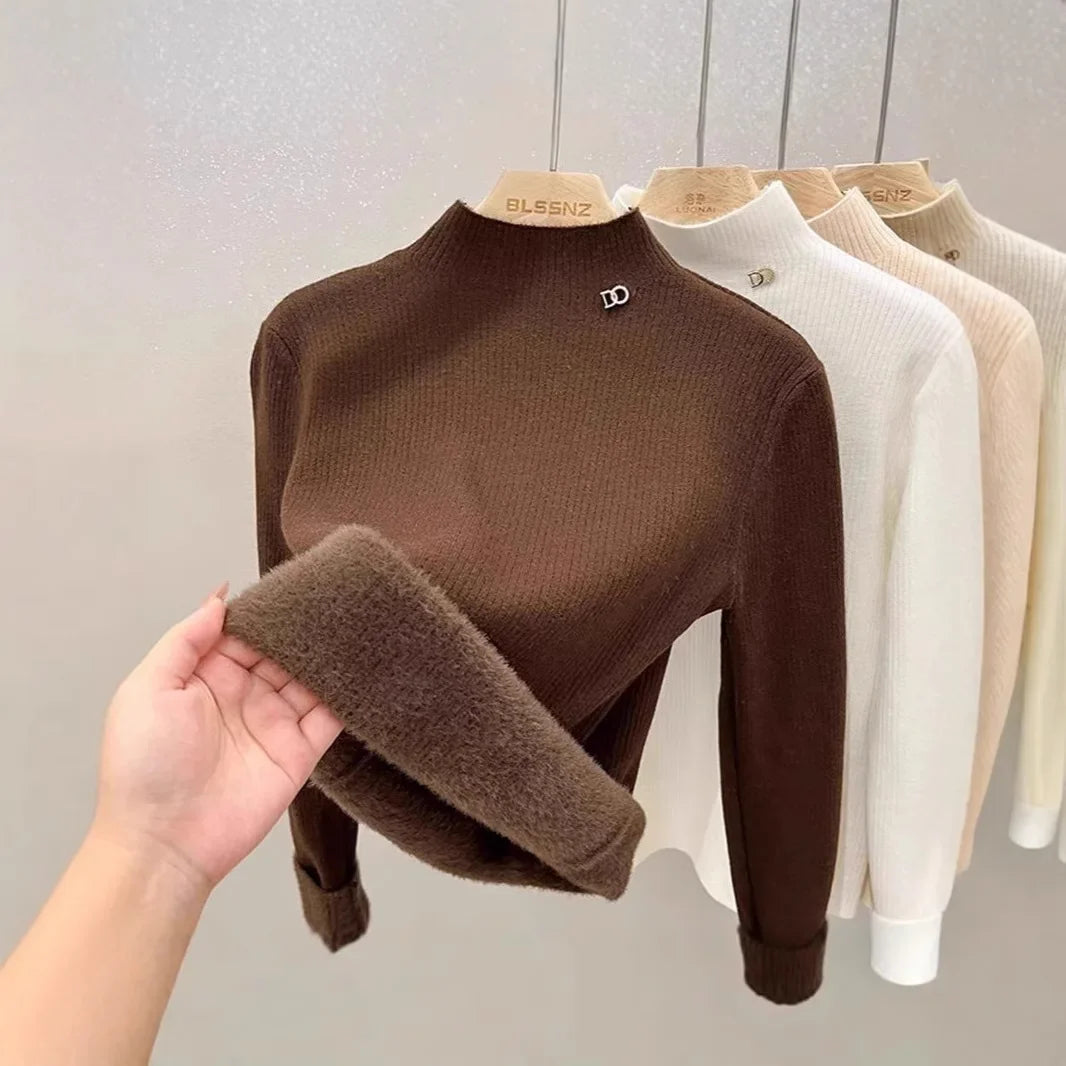 Pull Côtelé à Col Cheminé & Doublure Chaude