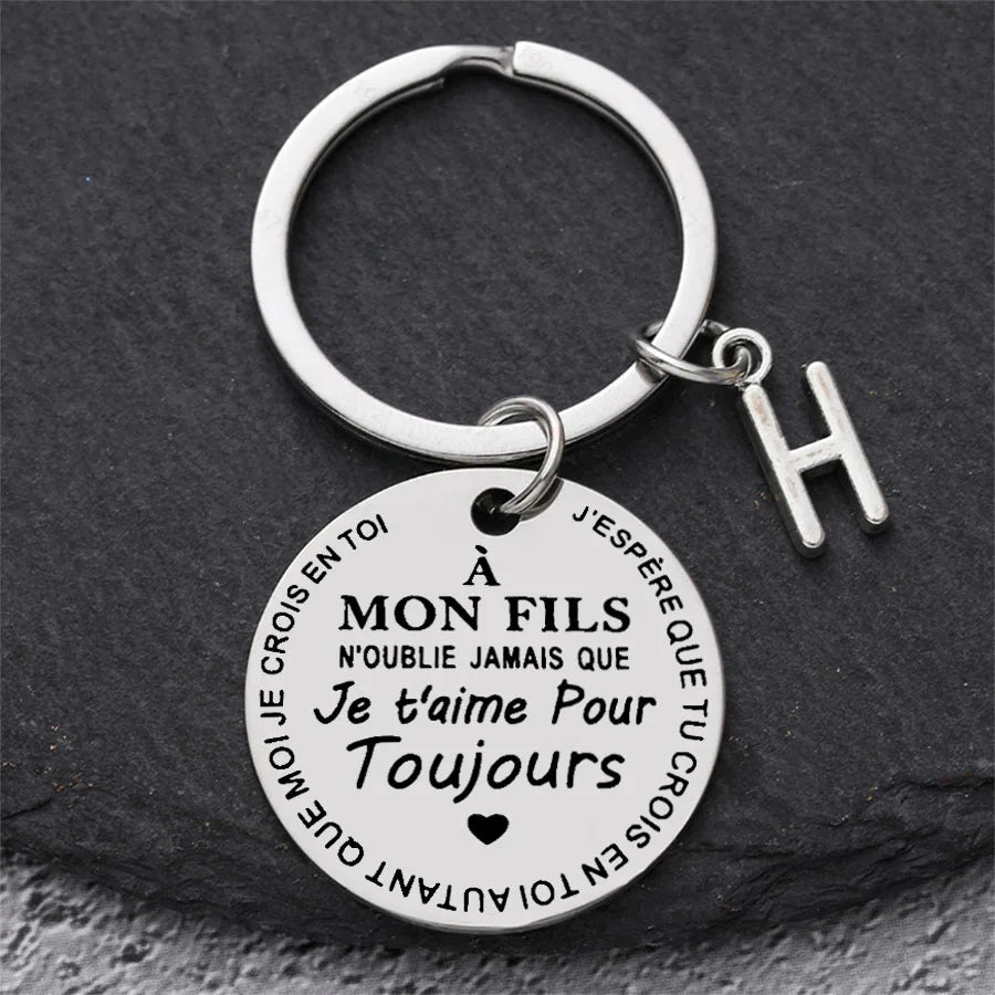 Porte-clé à offrir "Mon fils" ou "Ma fille" avec initiale