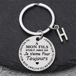 Porte-clé à offrir "Mon fils" ou "Ma fille" avec initiale