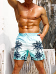 Short de Bain à Cordon et Imprimé Palmier Tropical