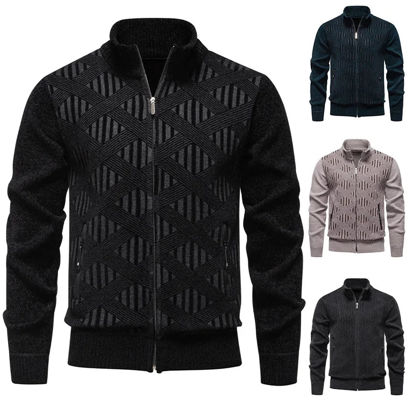 Gilet Col Cheminé Tricoté Motifs Géométrique