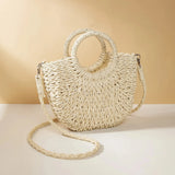 Mini Panier en Osier à Bandoulière Amovible & Fermeture Cordon