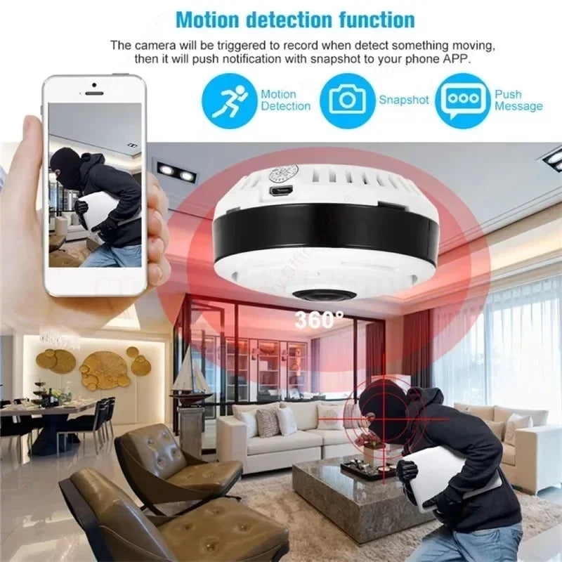 Caméra WiFi 360° Discrète – Vue Panoramique HD + Carte SD 16Gb
