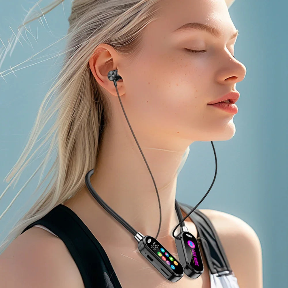 Écouteurs Bluetooth 5.4 à Tour de Cou avec Écran de Contrôle