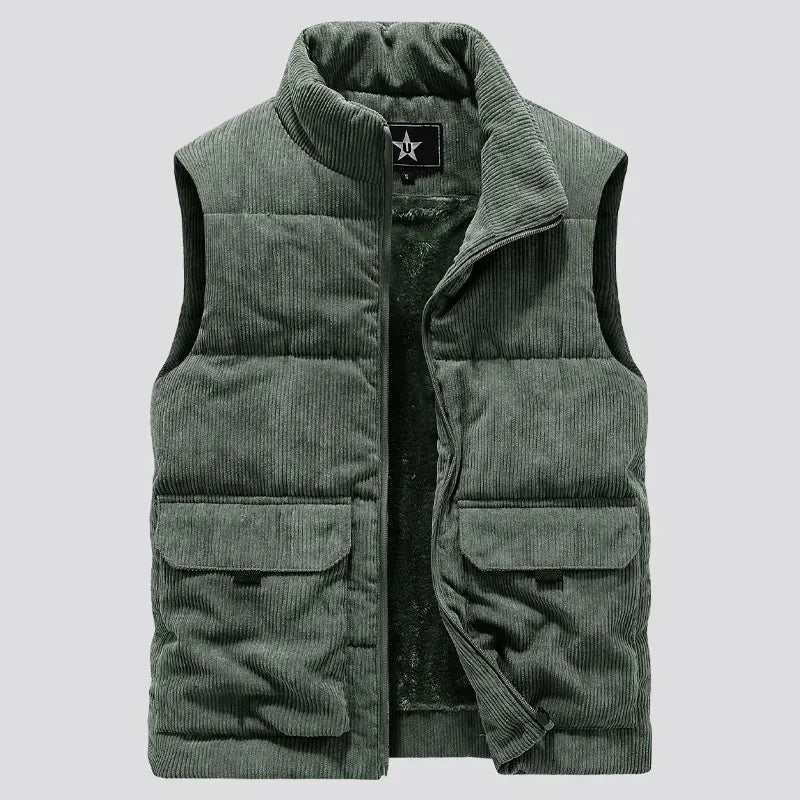 Corduroy sleeveless jacket with double pockets - Fleece lining