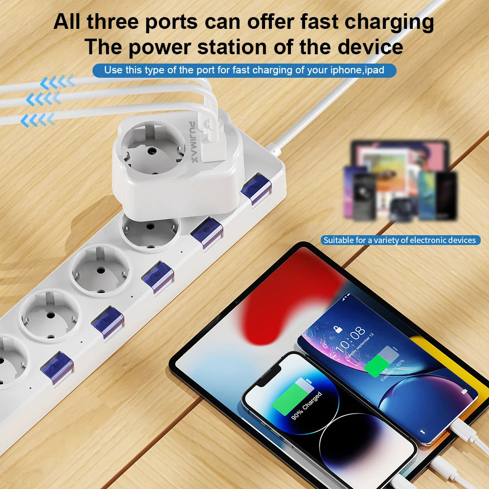 Adaptateur Mural 4 en 1 – 2 USB-C + 1 USB-A