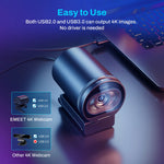 Webcam 4K 1080P 60FPS USB Clipsable - Duo Micros, Autofocus
