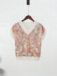 Pull chic à col en V sans manches pour femme - Motif paillettes et fleurs