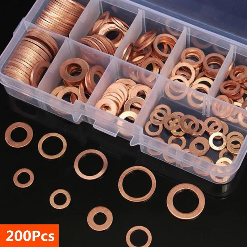 Kit de 200 Pièces de Joints d'Étanchéité en Cuivre - M8, M10, M12, M14
