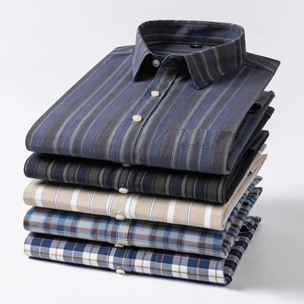Chemise Décontractée à Carreaux/Rayures en Coton pour Hommes