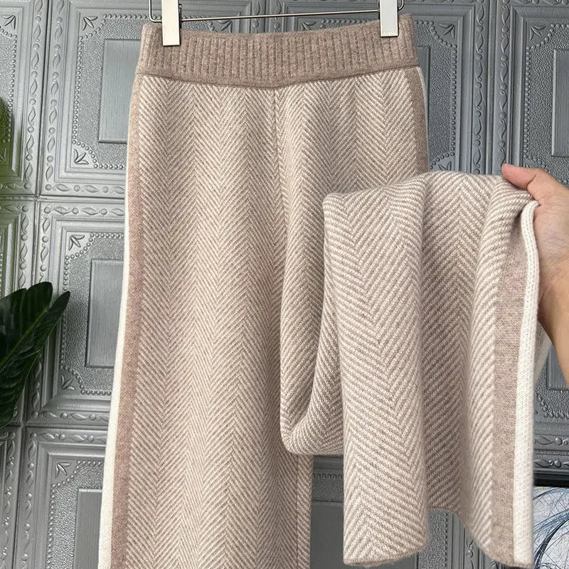 Pantalon Élégant en Maille à Motif Chevron