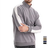 Pull Sweat déconctracté col zippé et bande manche
