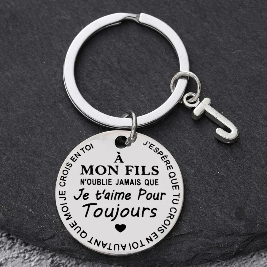 Porte-clé à offrir "Mon fils" ou "Ma fille" avec initiale