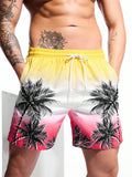 Short de Bain à Cordon et Imprimé Palmier Tropical